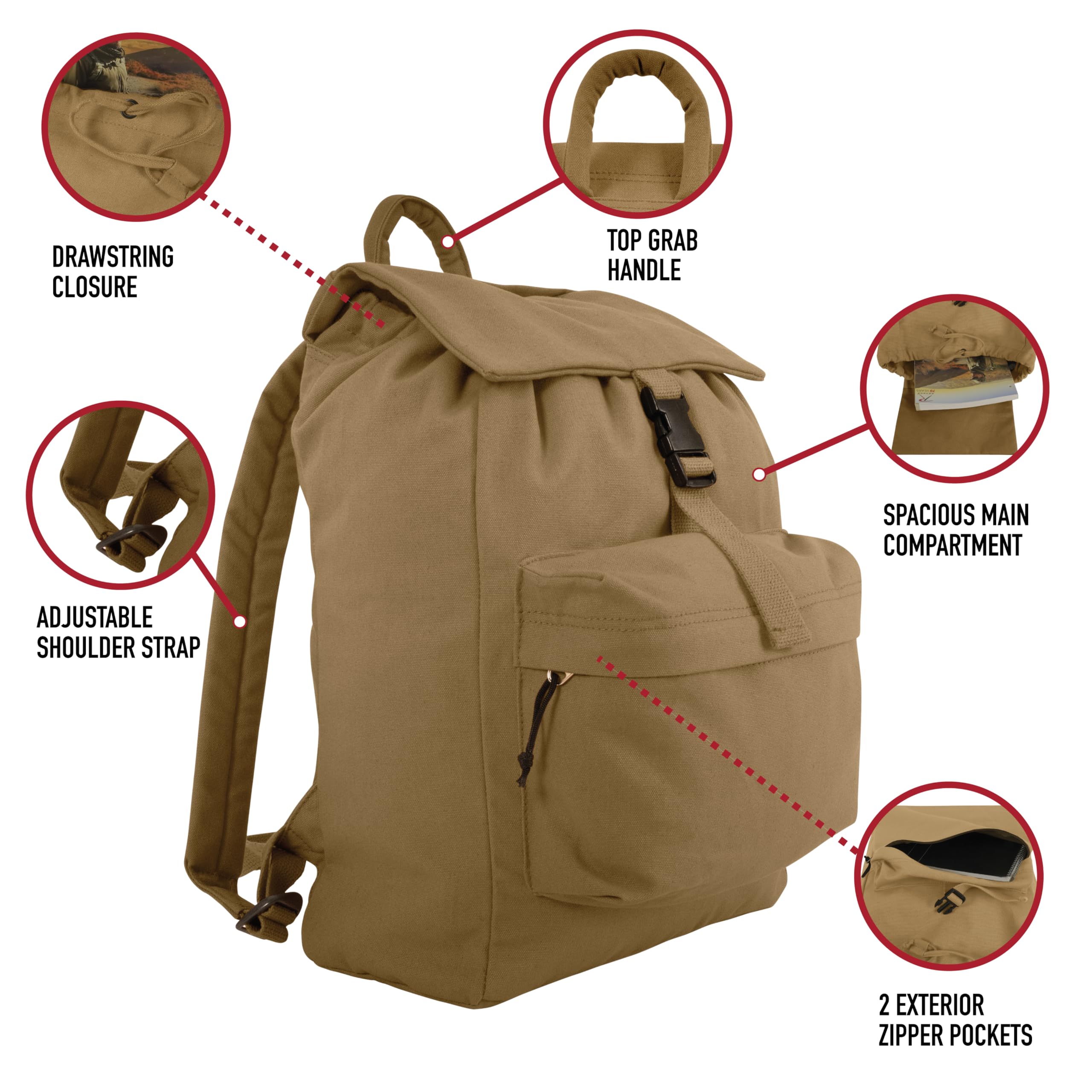 Rothco Canvas Daypack – Heavy-Duty Cotton Canvas Backpack for Hiking, Camping, Traveling, and Daily Use – 34L Capacity - Image 4